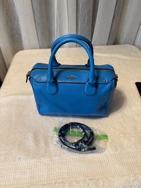 Coach Pebbled Vibrant Blue Leather (Bennett) Satchel with Silverware Hardware